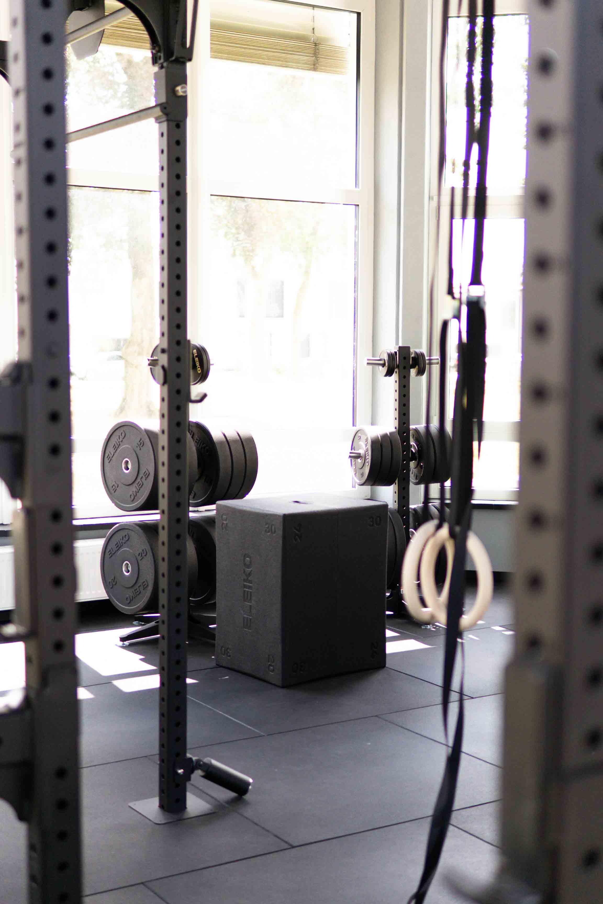 ELEIKO Functional Area mit Rack, Bumper Plates und Ringen bei The Forge